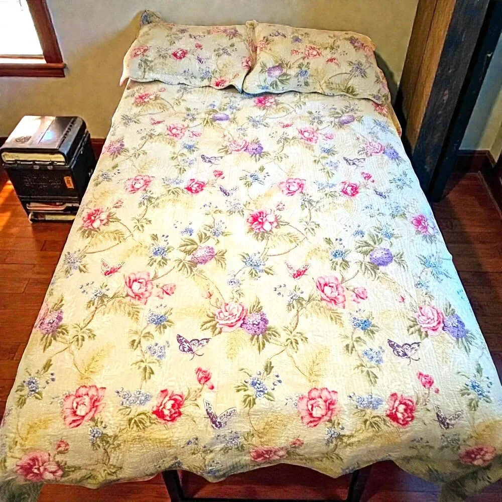 MaryJane’s Home Floral King Comforter Shams Quilt Cottagecore Prarie Bloom Green